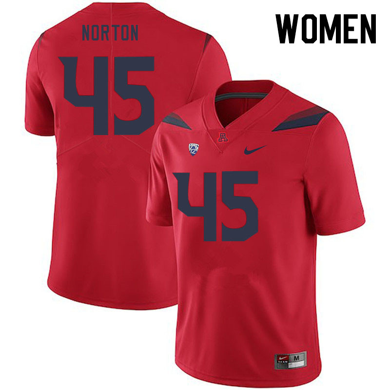 Women #45 Bill Norton Arizona Wildcats College Football Jerseys Stitched-Red - Click Image to Close